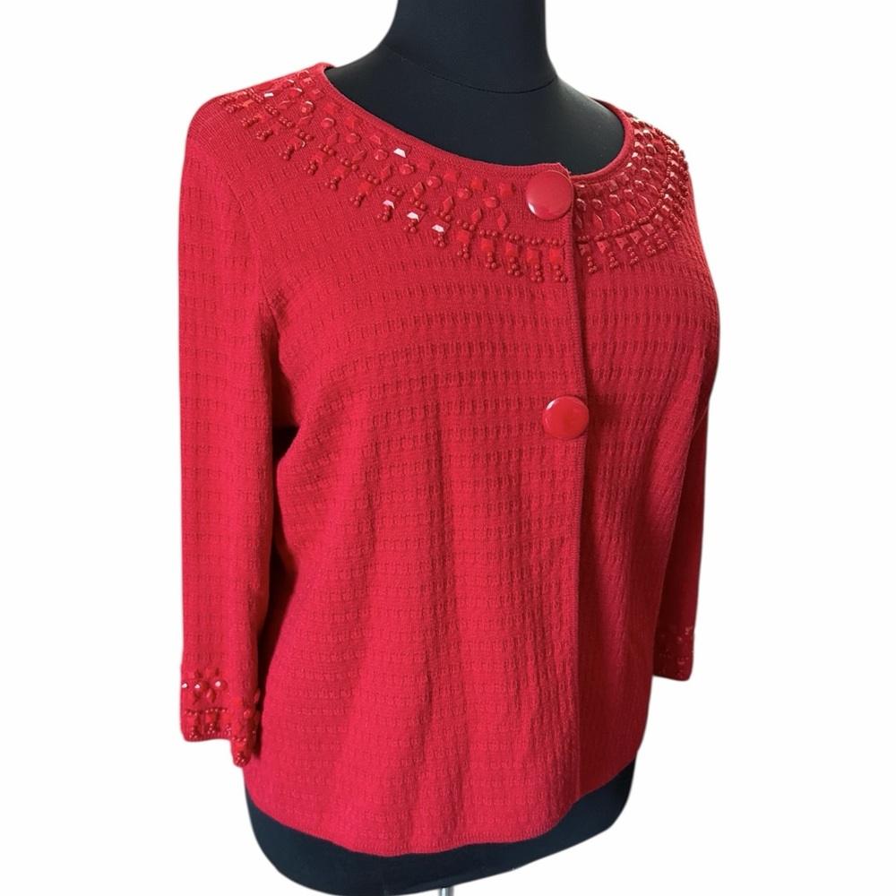 Ruby Rd Plus Size Beaded Red Cardigan Jacket with Snap Closure Size 2X - Picture 2 of 8